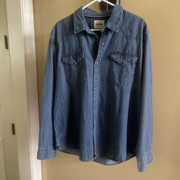 Women’s Denim Wrangler Pearl Snap Front Peace Hope Love Long Sleeve Shirt XL - Picture 10 of 15